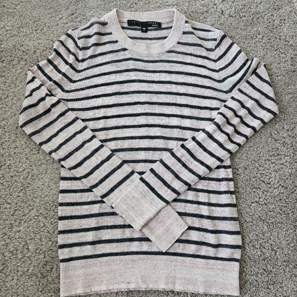 Veronica Beard Dean Pale Pink and Charcoal Stripe Linen Blend Sweater Size Small - Picture 8 of 16